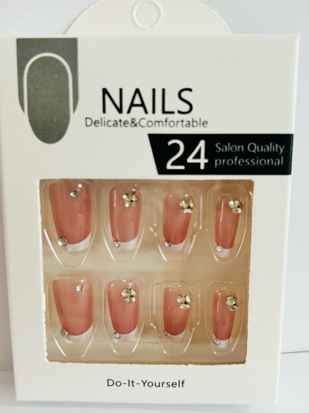 NAILS Delicate & Comfortable Pink French Press-On Nails with Gems